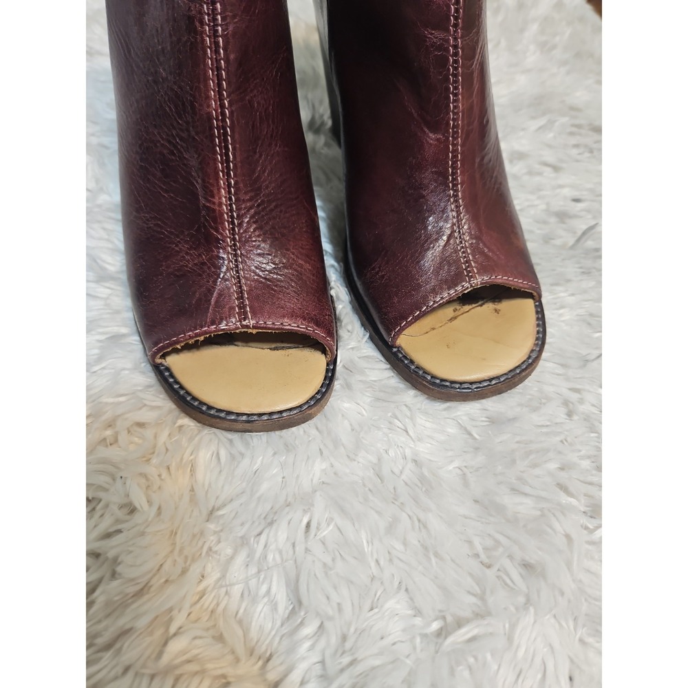 Bed Stu Onset Bootie Women's Size 9.5 Burgundy Leather Open Toe Block Heel - Picture 9 of 9